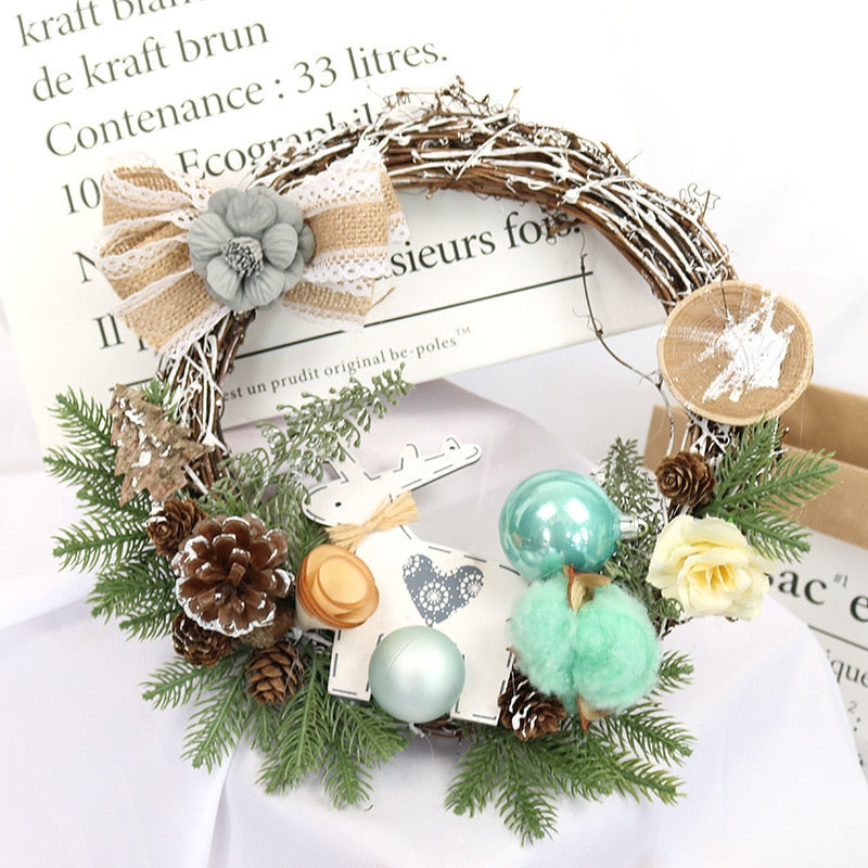 Christmas Wreath Artificial Pinecone Red Berry Garland Hanging Ornaments Front Door Wall Decorations Merry Christmas Tree Wreath