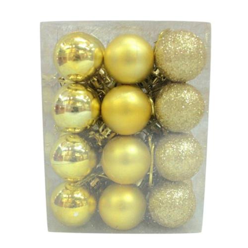 24Pcs 3cm Christmas Tree Decor Balls Glitter Blue Gold Plating Hanging Pendants Ball For Home New Year Ornament