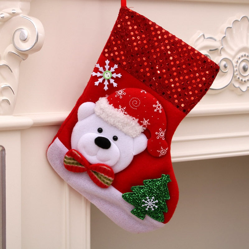 Merry Christmas Socks Christmas Tree Ornaments Sack Xmas Gift Candy Bag Cute Fabrics with Multiple Styles To Choose From