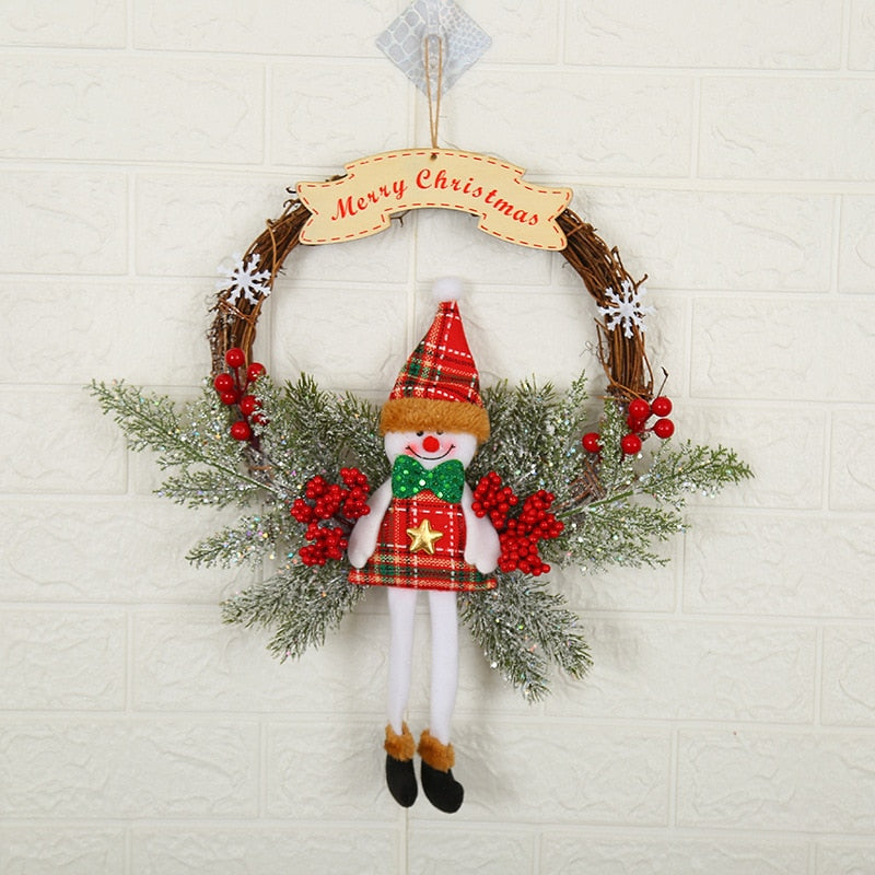 Christmas Wreath Artificial Pinecone Red Berry Garland Hanging Ornaments Front Door Wall Decorations Merry Christmas Tree Wreath