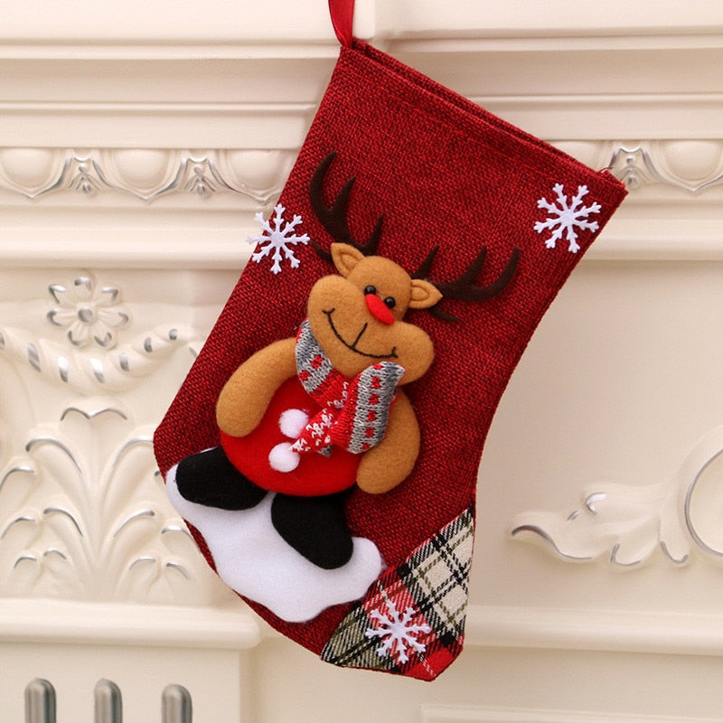 Merry Christmas Socks Christmas Tree Ornaments Sack Xmas Gift Candy Bag Cute Fabrics with Multiple Styles To Choose From