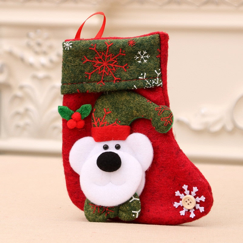 Merry Christmas Socks Christmas Tree Ornaments Sack Xmas Gift Candy Bag Cute Fabrics with Multiple Styles To Choose From