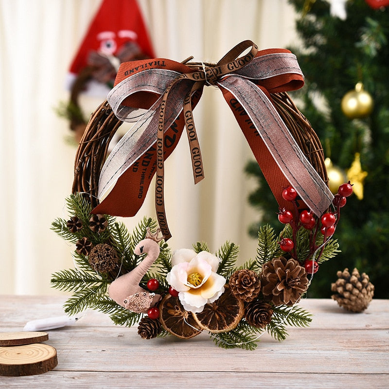 Christmas Wreath Artificial Pinecone Red Berry Garland Hanging Ornaments Front Door Wall Decorations Merry Christmas Tree Wreath