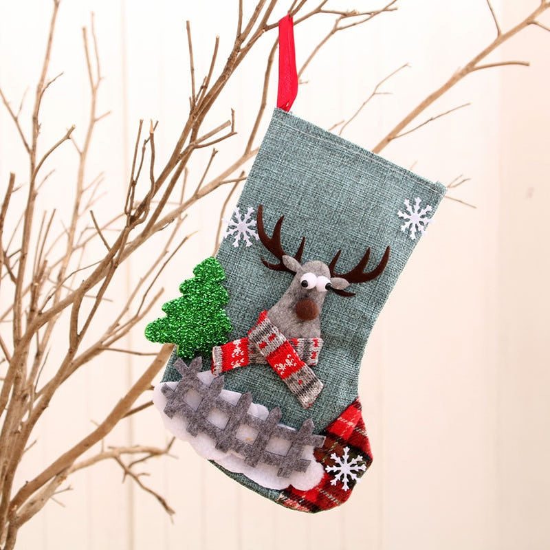 Merry Christmas Socks Christmas Tree Ornaments Sack Xmas Gift Candy Bag Cute Fabrics with Multiple Styles To Choose From