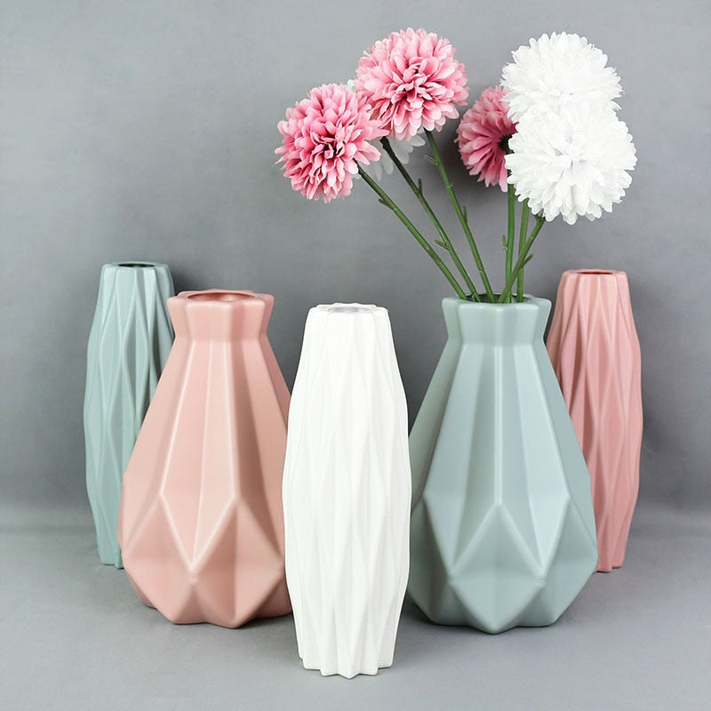 Modern Flower Vase White Pink Plastic Vase Flower Pot Basket Nordic Home Living Room Decoration Ornament Flower Arrangement