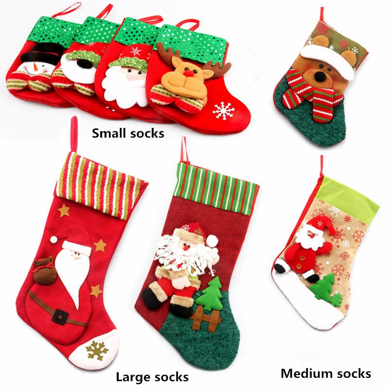 Merry Christmas Socks Christmas Tree Ornaments Sack Xmas Gift Candy Bag Cute Fabrics with Multiple Styles To Choose From