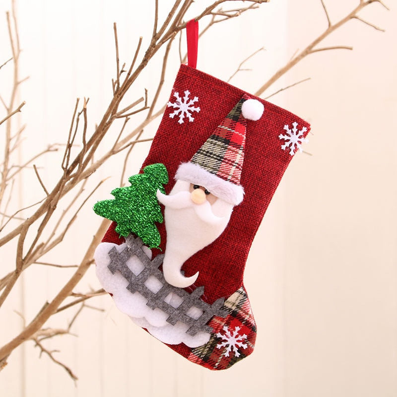 Merry Christmas Socks Christmas Tree Ornaments Sack Xmas Gift Candy Bag Cute Fabrics with Multiple Styles To Choose From