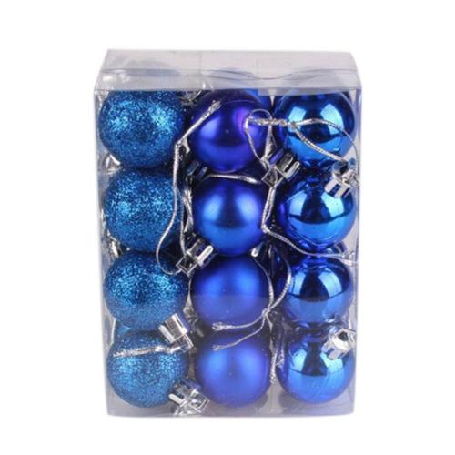 24Pcs 3cm Christmas Tree Decor Balls Glitter Blue Gold Plating Hanging Pendants Ball For Home New Year Ornament