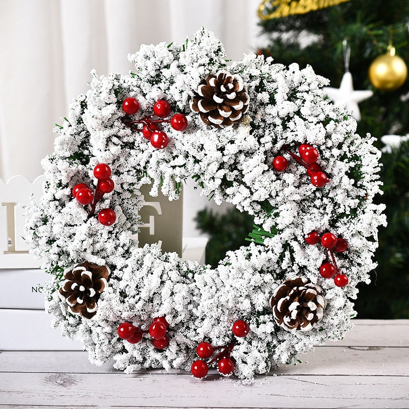 Christmas Wreath Artificial Pinecone Red Berry Garland Hanging Ornaments Front Door Wall Decorations Merry Christmas Tree Wreath