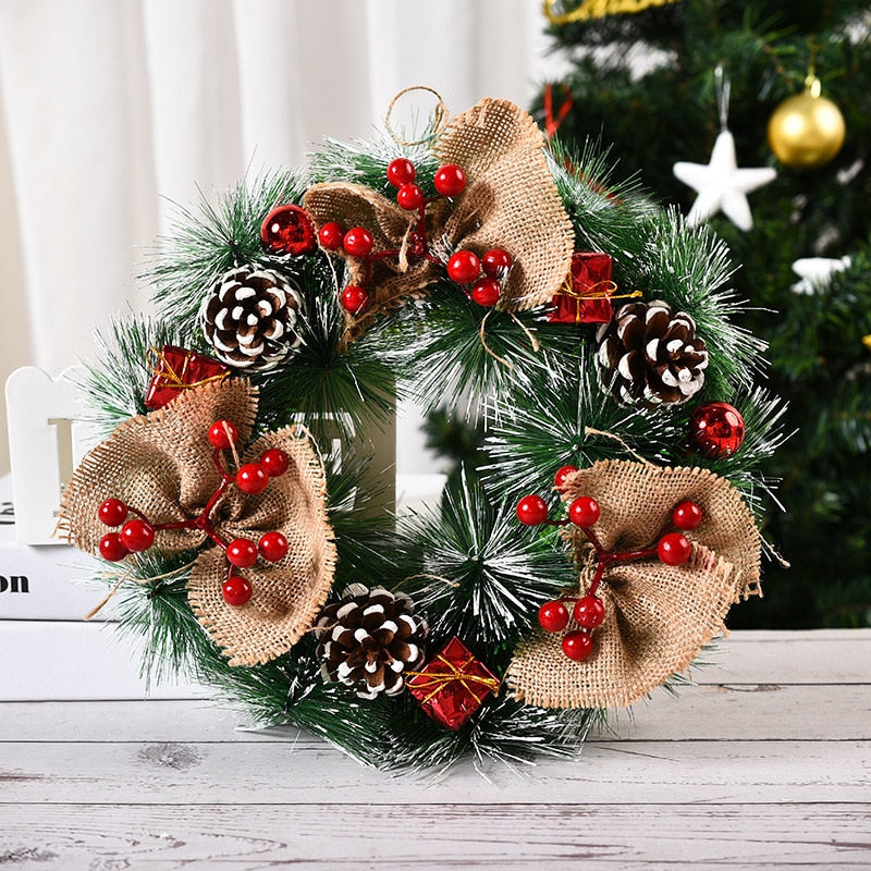 Christmas Wreath Artificial Pinecone Red Berry Garland Hanging Ornaments Front Door Wall Decorations Merry Christmas Tree Wreath