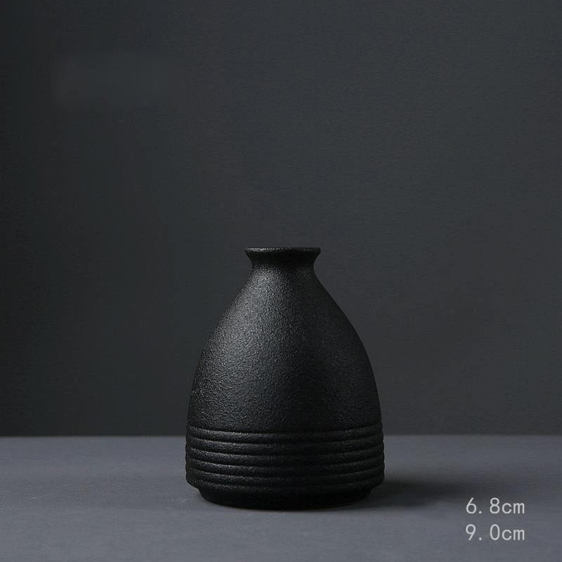 Black Ceramic Small Vase Home Decoration Crafts Tabletop Ornament Simplicity Japanese-style Decoration