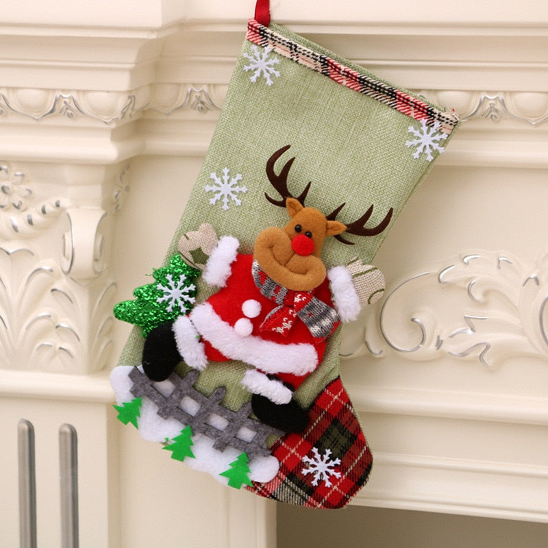 Merry Christmas Socks Christmas Tree Ornaments Sack Xmas Gift Candy Bag Cute Fabrics with Multiple Styles To Choose From