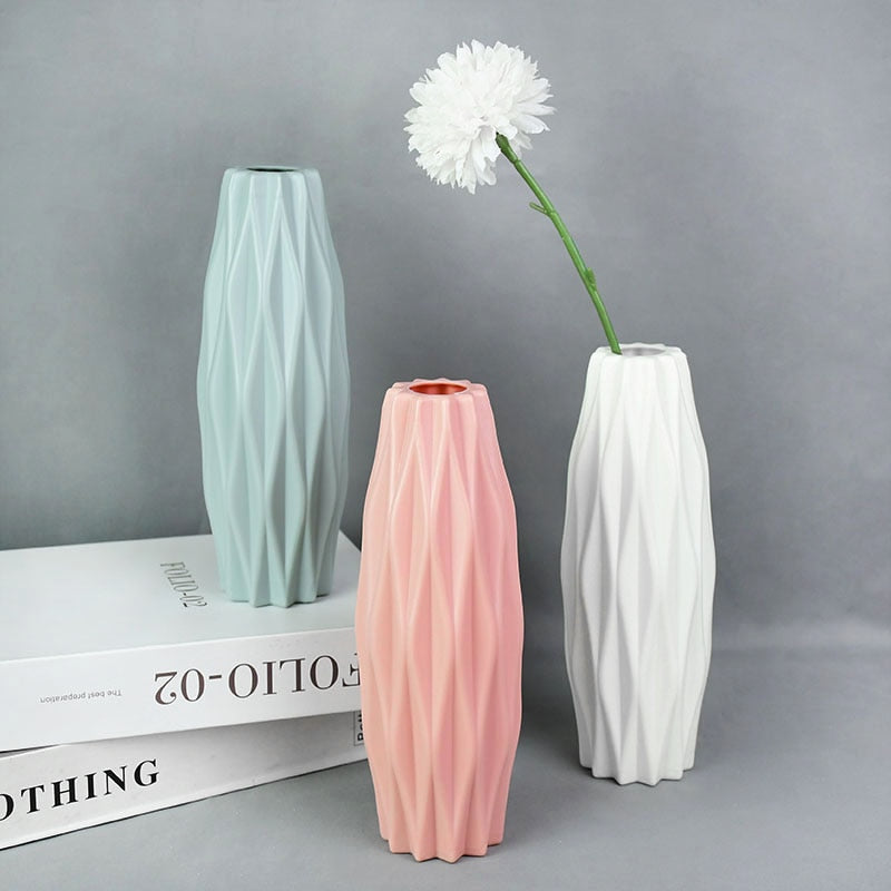 Modern Flower Vase White Pink Plastic Vase Flower Pot Basket Nordic Home Living Room Decoration Ornament Flower Arrangement