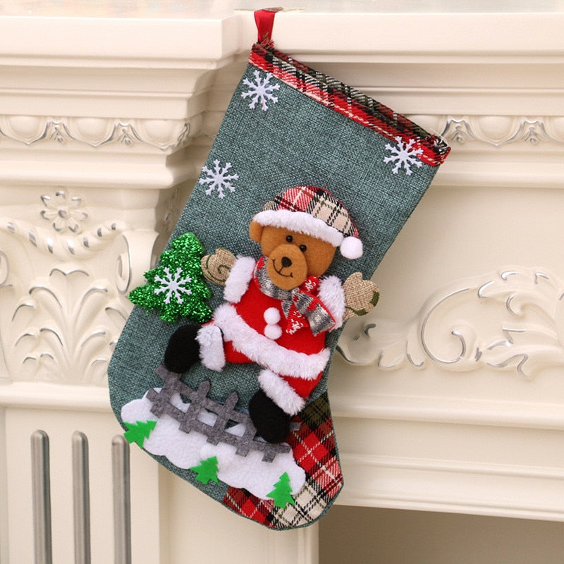 Merry Christmas Socks Christmas Tree Ornaments Sack Xmas Gift Candy Bag Cute Fabrics with Multiple Styles To Choose From