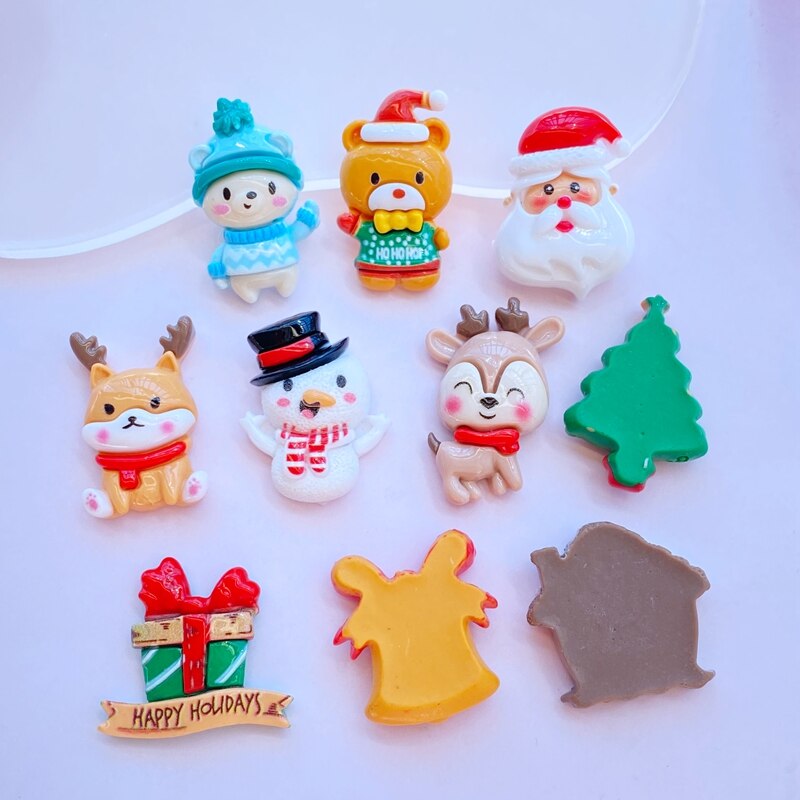 10Pcs New Cute Cartoon Christmas Series Flat Back Resin Cabochons Scrapbooking DIY Jewelry Craft Decoration Accessorie