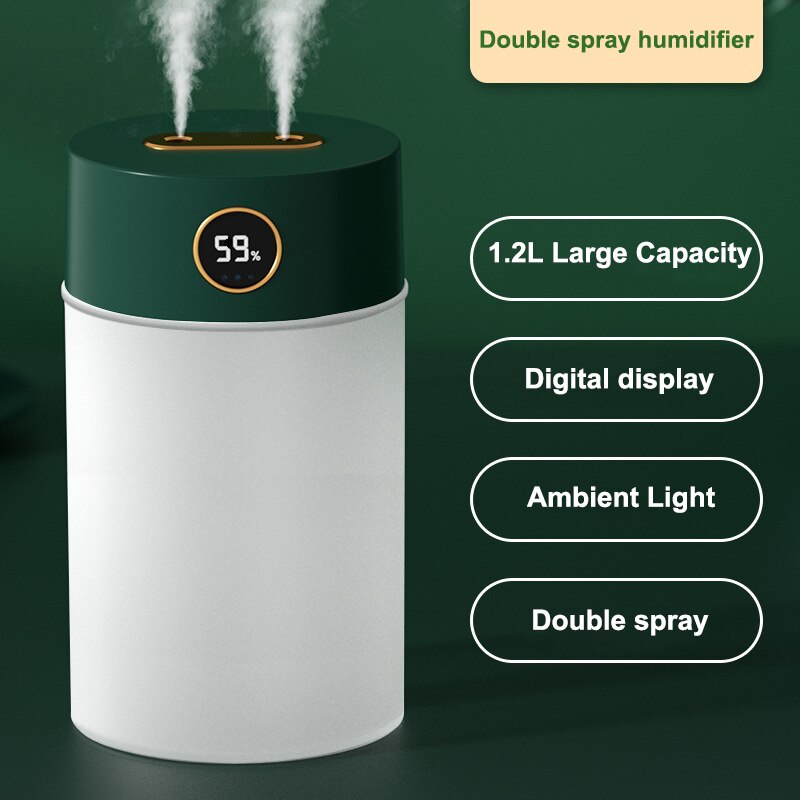 1200ML Double Nozzle Air Humidifier With LCD Display Essential Oil Aroma Diffuser Ultrasonic Humidifiers Aromatherapy Diffuser