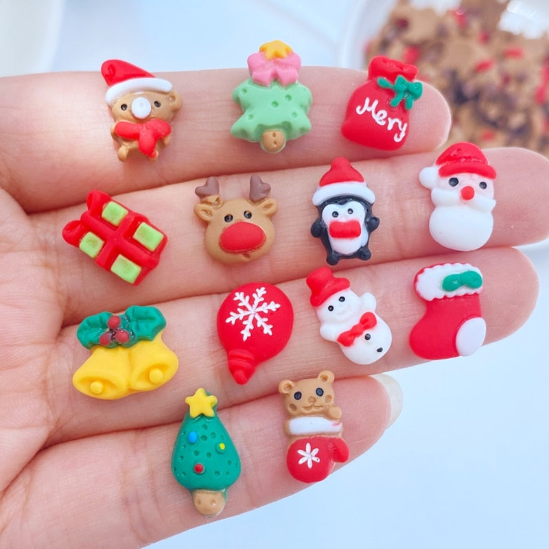 30Pcs New Cute Mini Christmas Collection Resin Flatback Cabochon Scrapbook Kawaii Embellishments Accessories