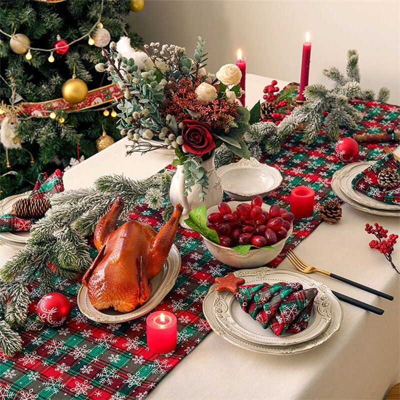 Christmas Table Runner Farmhouse Christmas Placemat Set Red and Green Plaid Print Tablecloth Festival Kitchen Home Decor