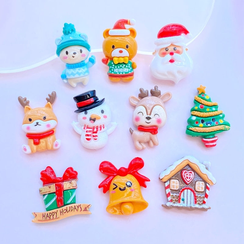 10Pcs New Cute Cartoon Christmas Series Flat Back Resin Cabochons Scrapbooking DIY Jewelry Craft Decoration Accessorie