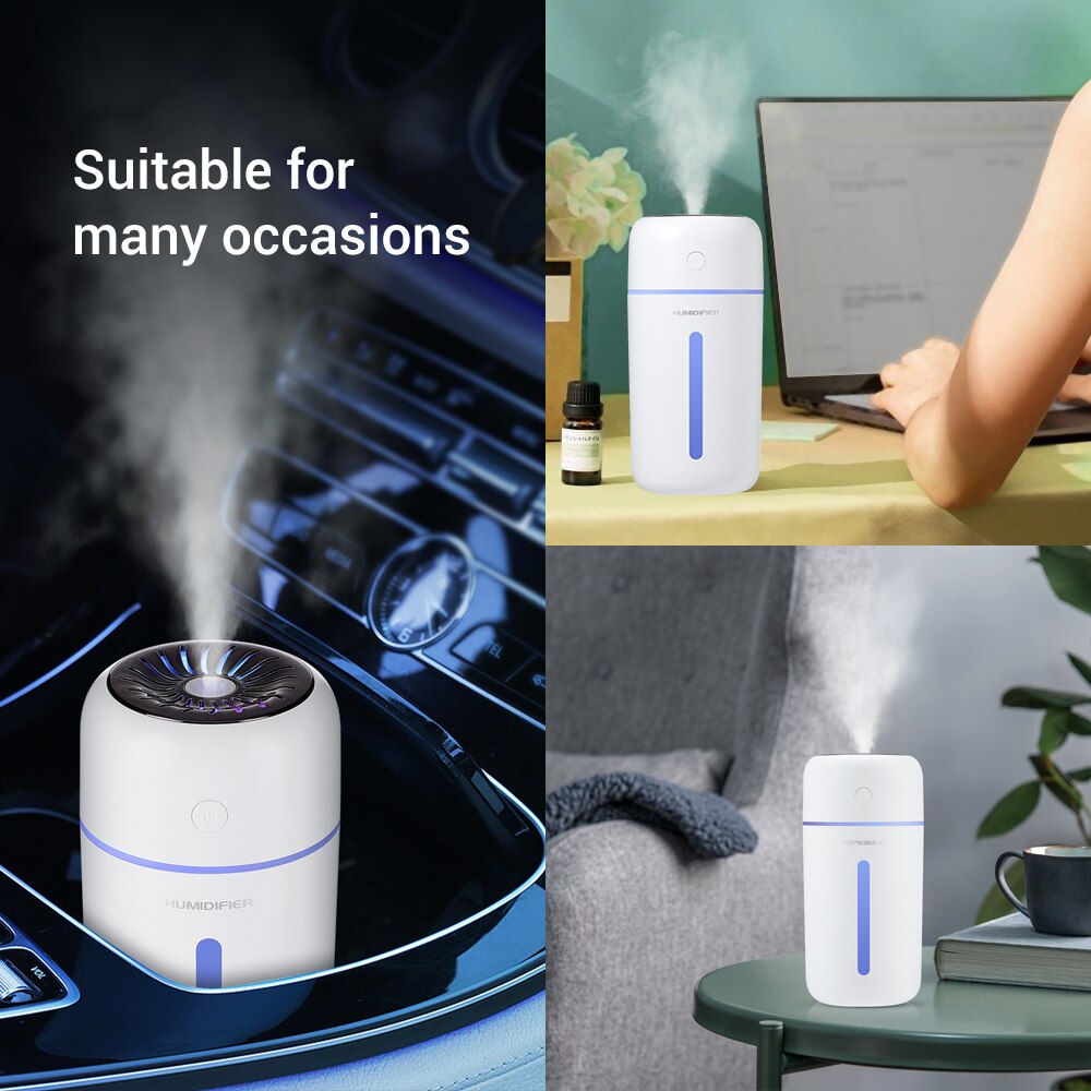 1200mAh Rechargeable Air Humidifier 320ml Wireless Essential Oil Aroma Diffuser Home Car Cordless Humidifier with Colorful Light