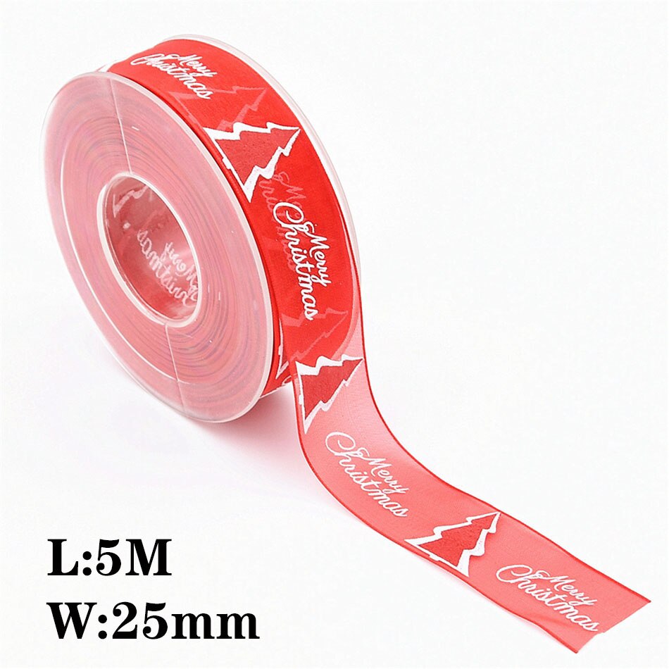 5M 10mm 15mm 25mm Christmas Satin Ribbons Crafts DIY Tape Wedding Gift Bows Natural Organza Ribbon Sewing Clothing Decoration