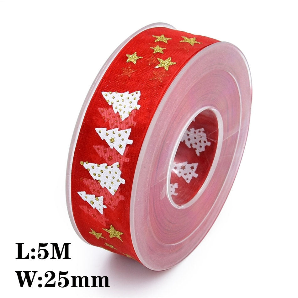 5M 10mm 15mm 25mm Christmas Satin Ribbons Crafts DIY Tape Wedding Gift Bows Natural Organza Ribbon Sewing Clothing Decoration