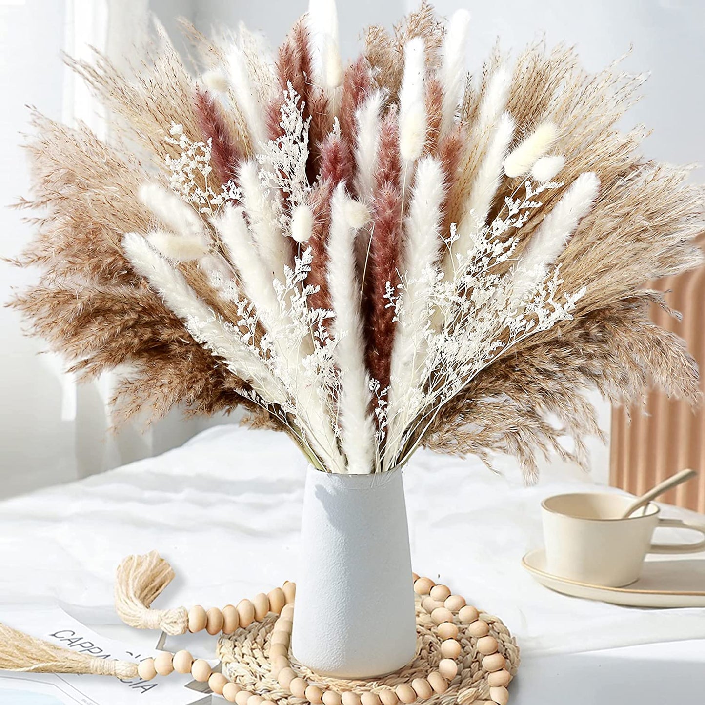 80-Piece Pampas Mix Bouquet,Pampas Decor Dried Pampas Grass Bouquet Boho Decor, 6 Dried Plants, Pampass for Bohemian Home Decor