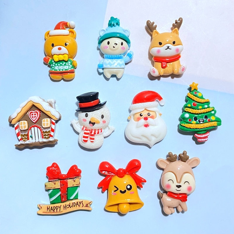 10Pcs New Cute Cartoon Christmas Series Flat Back Resin Cabochons Scrapbooking DIY Jewelry Craft Decoration Accessorie