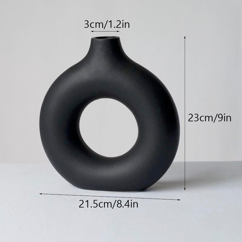 Vilead Black Circular Hollow Ceramic Vase Donuts Nordic Flower Pot Home Decoration Accessories Office Living Room Interior Decor