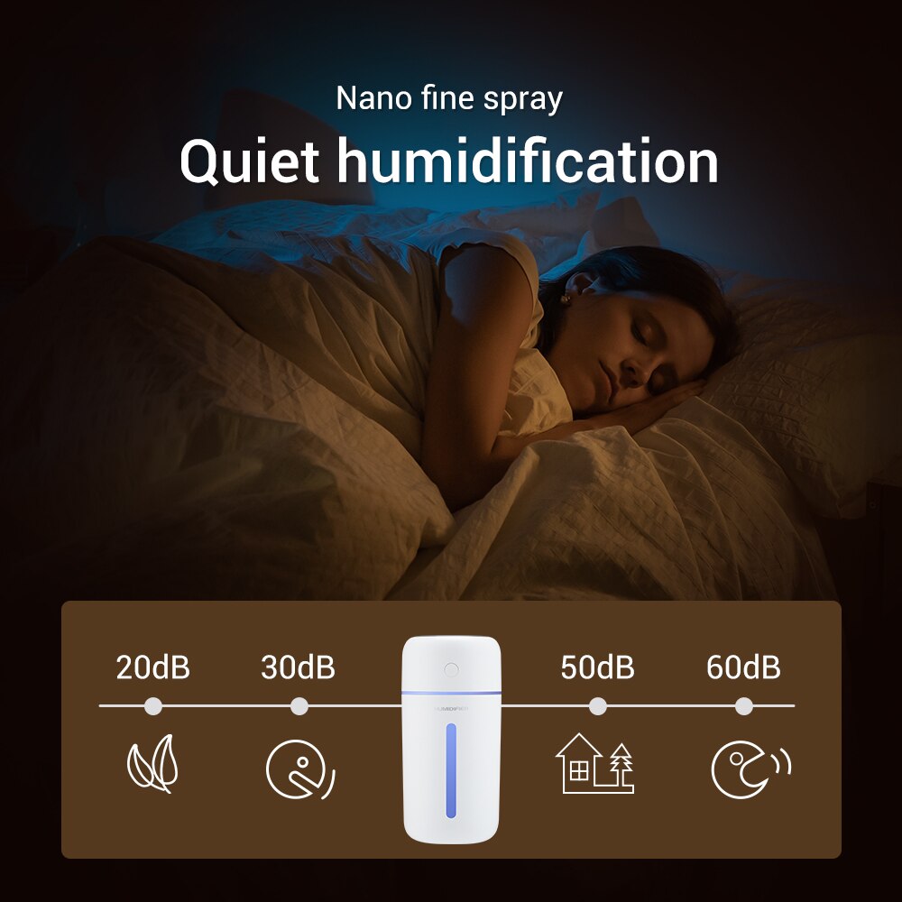 1200mAh Rechargeable Air Humidifier 320ml Wireless Essential Oil Aroma Diffuser Home Car Cordless Humidifier with Colorful Light