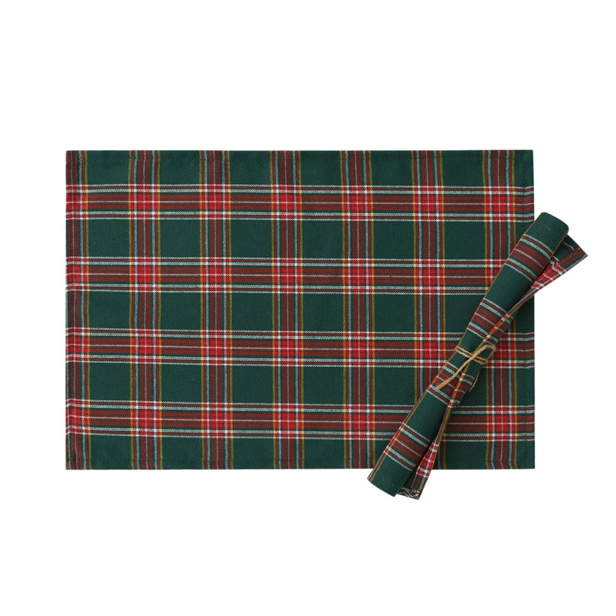 Christmas Table Runner Farmhouse Christmas Placemat Set Red and Green Plaid Print Tablecloth Festival Kitchen Home Decor