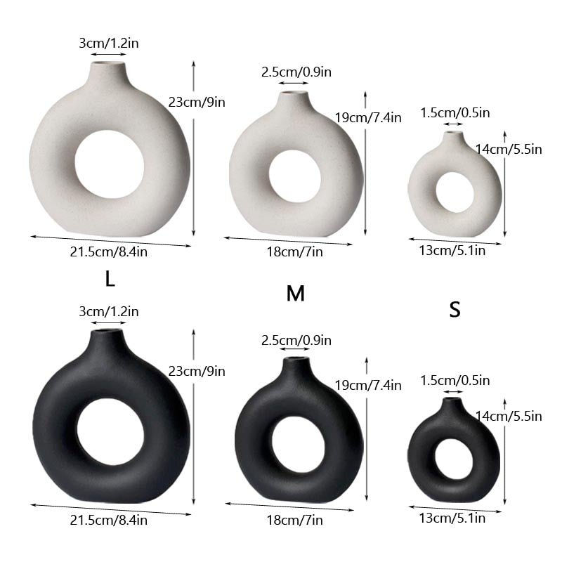 Vilead Black Circular Hollow Ceramic Vase Donuts Nordic Flower Pot Home Decoration Accessories Office Living Room Interior Decor