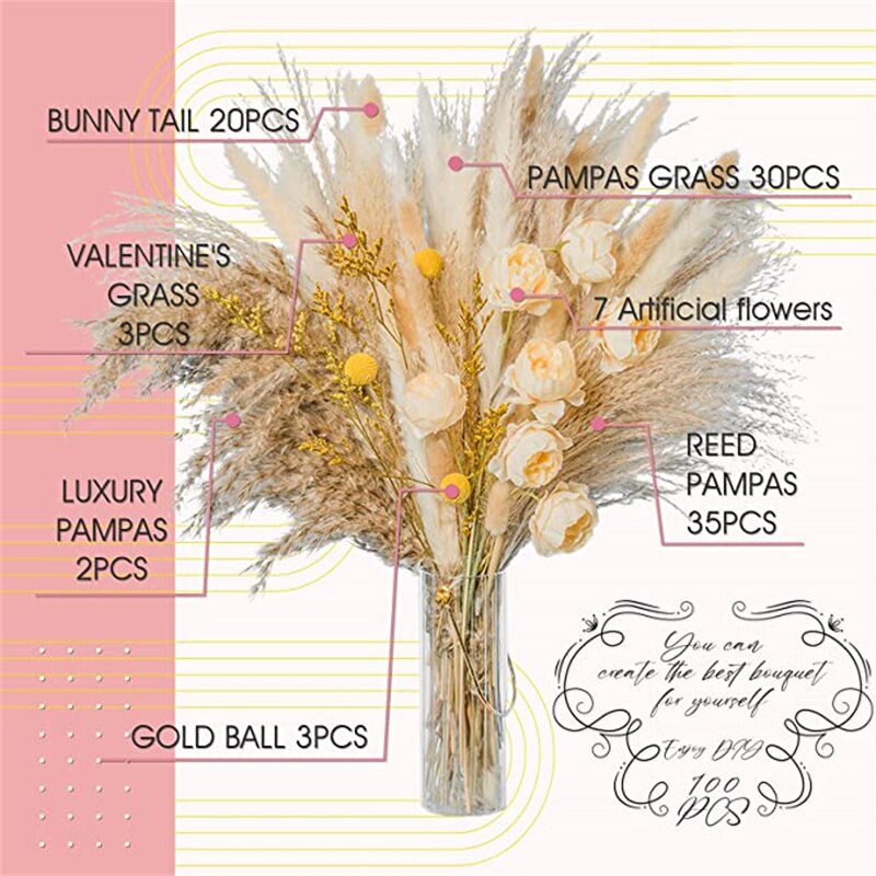 Dried Natural Flowers Plant Accessories Bunny Tail Pampass Hochzeit Dekoration Bride Bouquet Pampas Decorativas Droog Bloemen