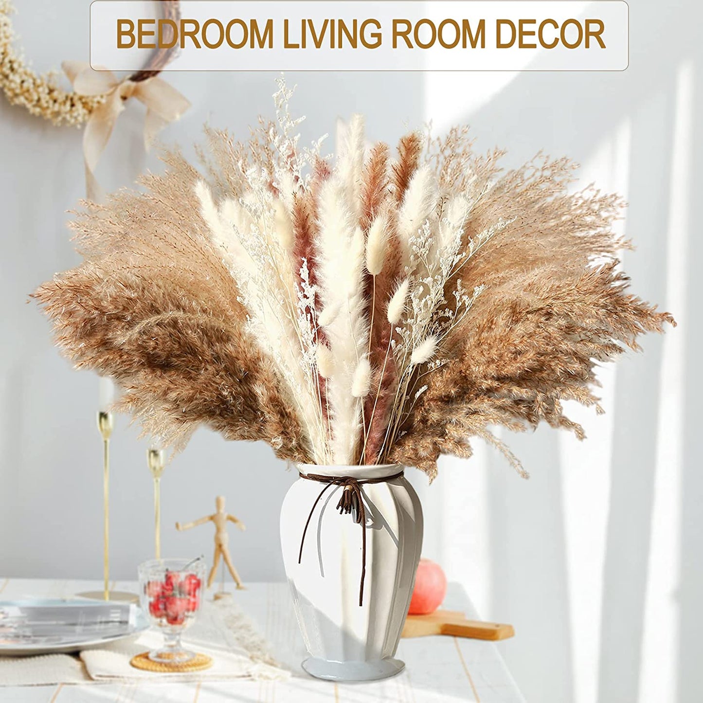 80-Piece Pampas Mix Bouquet,Pampas Decor Dried Pampas Grass Bouquet Boho Decor, 6 Dried Plants, Pampass for Bohemian Home Decor