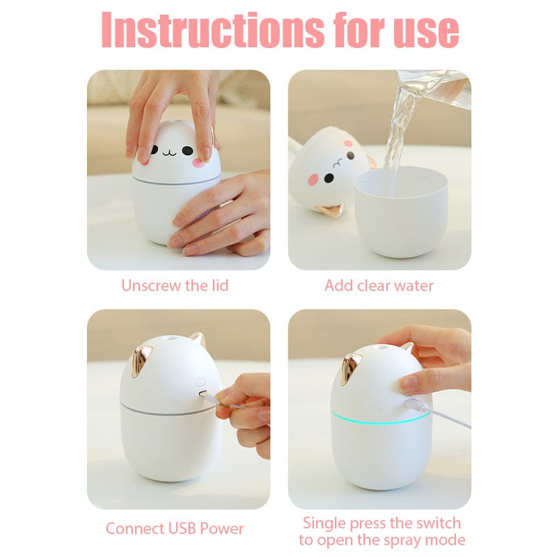 Kawaii Air Humidifier 250ML Aroma Essential Oil Diffuser USB Cool Mist Sprayer For Bedroom Home Car Fragrance Diffuser