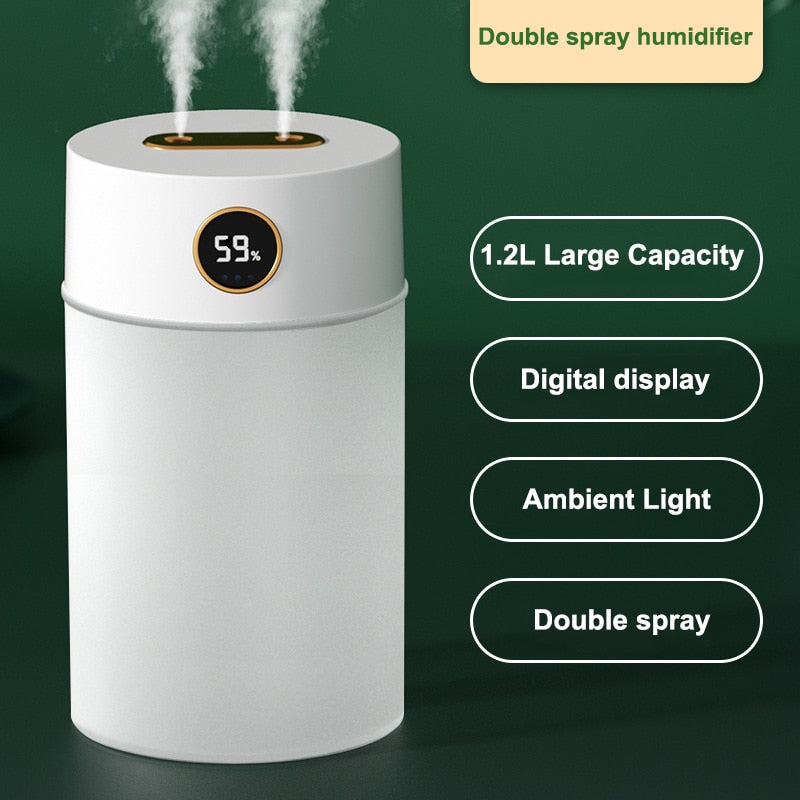 1200ML Double Nozzle Air Humidifier With LCD Display Essential Oil Aroma Diffuser Ultrasonic Humidifiers Aromatherapy Diffuser