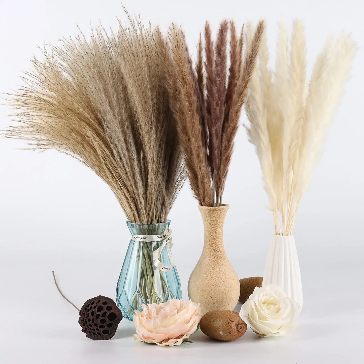 Dried Pampas Grass Pompas Floral 60PCS Pampass Grass Decor Small Pompas Grass For Boho Home Decor Wedding Flower Arrangement